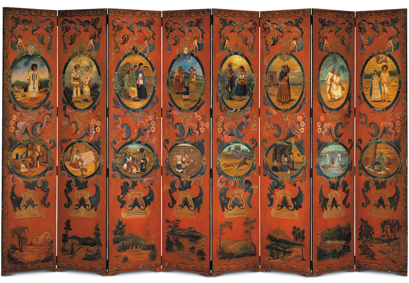 EIGHT PANEL SCREEN WITH OVALS
